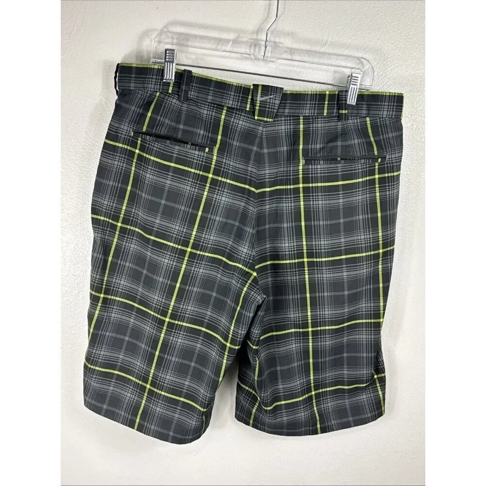 Nike Golf Men's‎ 36 Dri-Fit Performance Wear Shorts Gray Neon Yellow Plaid EUC